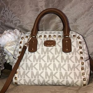 Michael Kors Tan and Brown Strap Purse with Gold